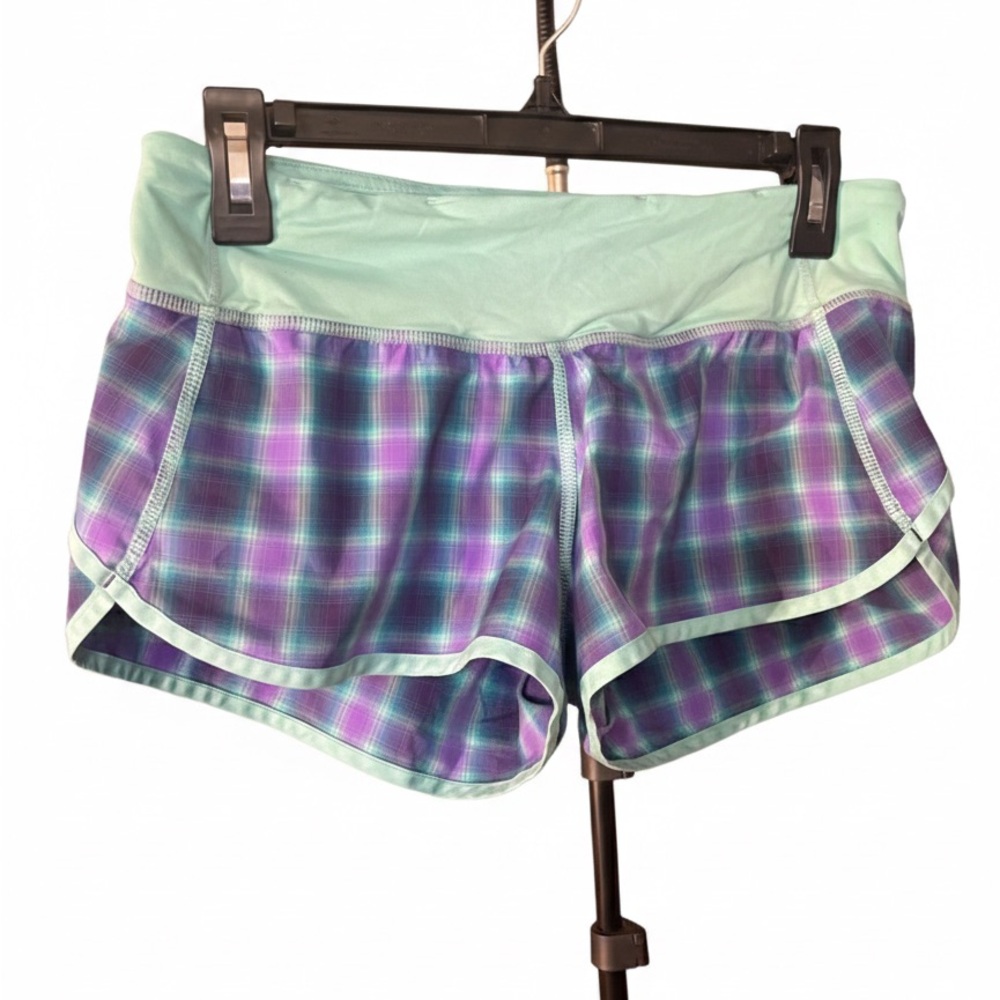 lululemon athletica Purple and Green Plaid Athletic Shorts